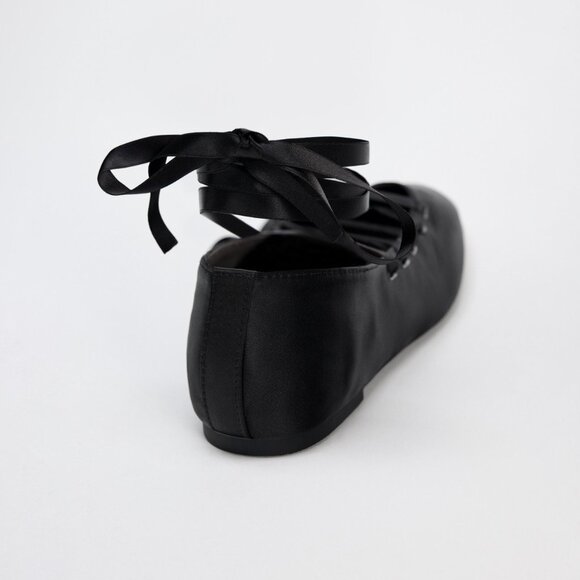 Zara Black Tied Ballet Flats size 9 - Picture 4 of 13
